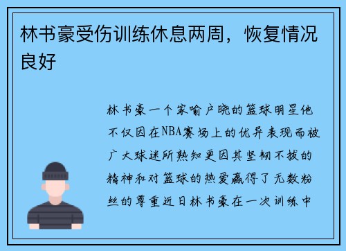 林书豪受伤训练休息两周，恢复情况良好