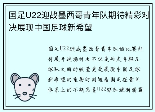 国足U22迎战墨西哥青年队期待精彩对决展现中国足球新希望